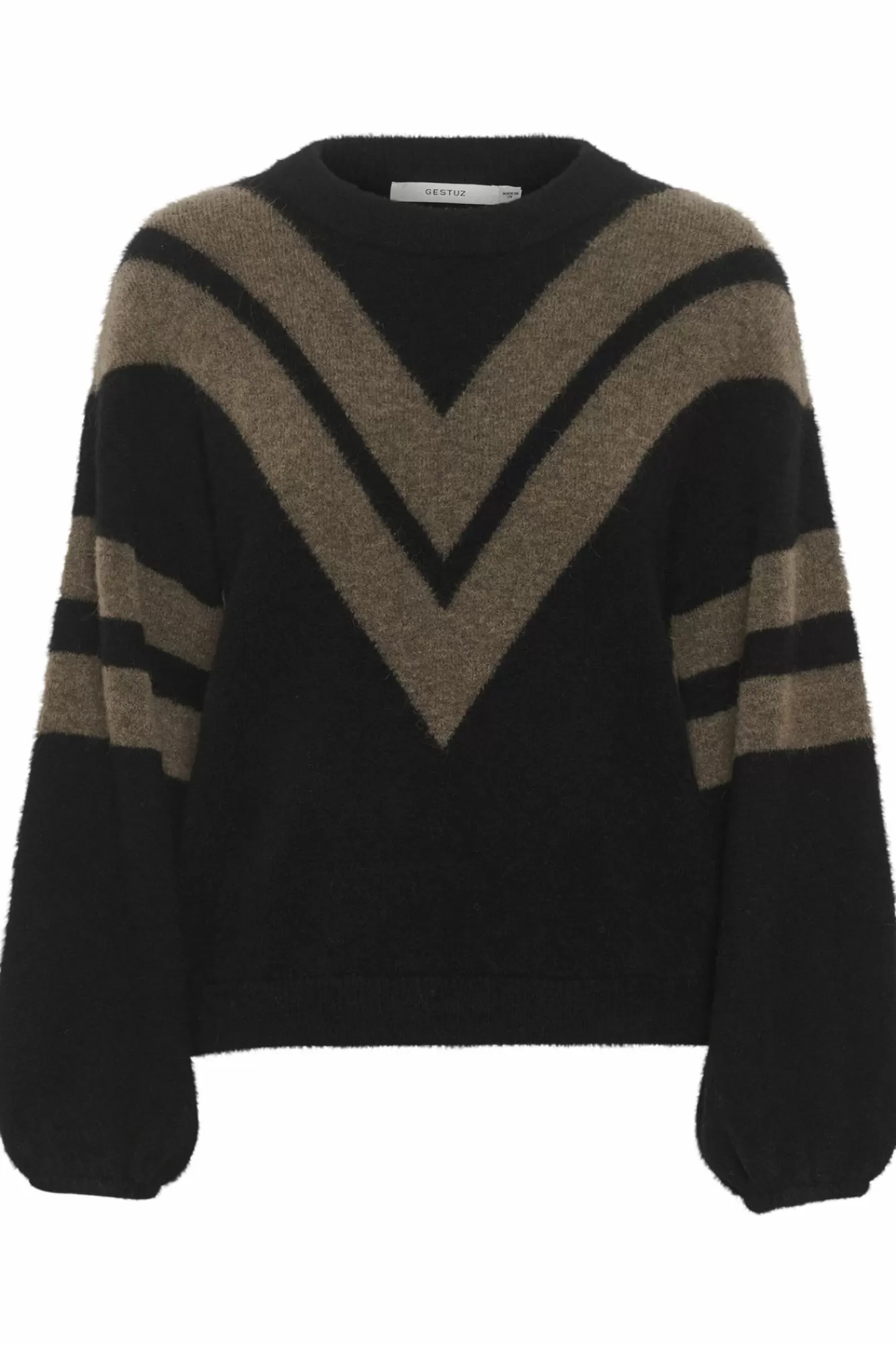 Gestuz Gensere & Cardigans>Alphagz Genser Black/Dark Sand Stripe