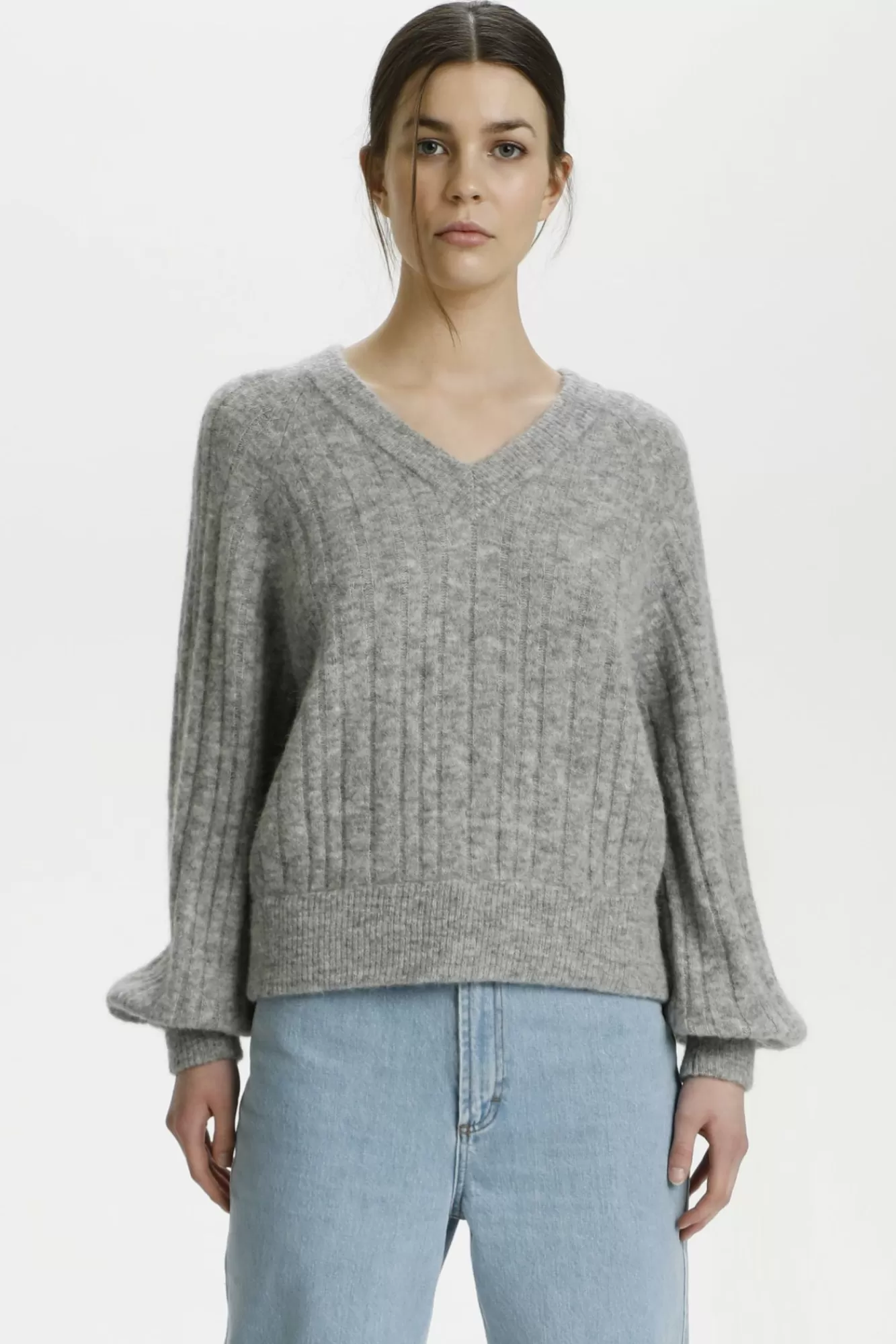 Gestuz Gensere & Cardigans>Alphagz R Strikket Pullover High-Rise Grey Melange