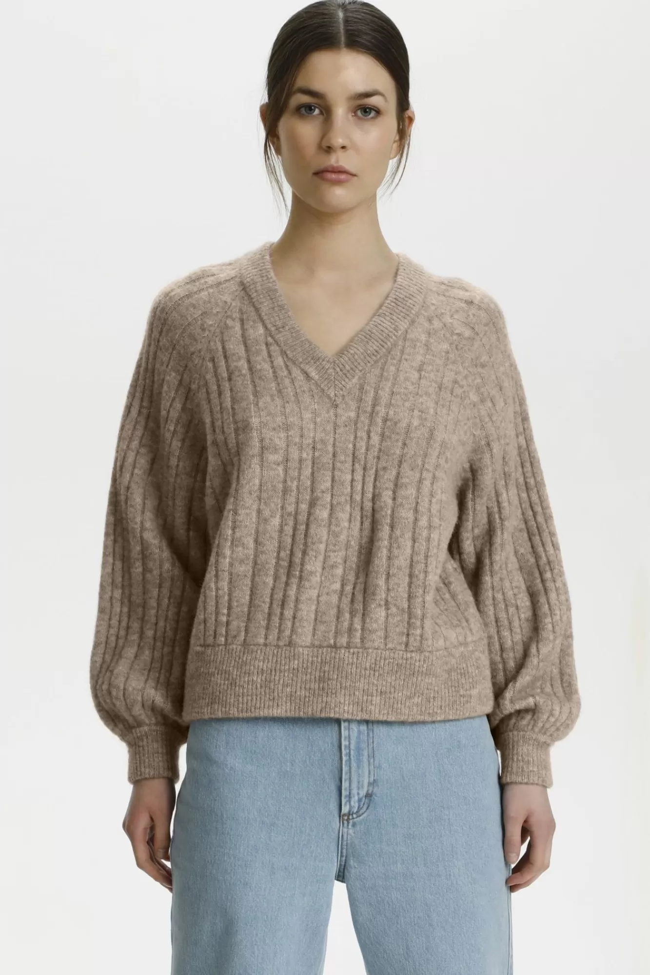 Gestuz Gensere & Cardigans>Alphagz R Strikket Pullover Warm Sand Melange