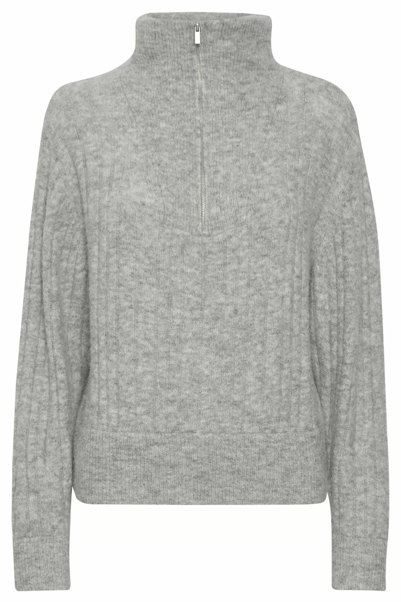 Gestuz Gensere & Cardigans>Alphagz R Zipper Strikket Pullover High-Rise Grey Melange