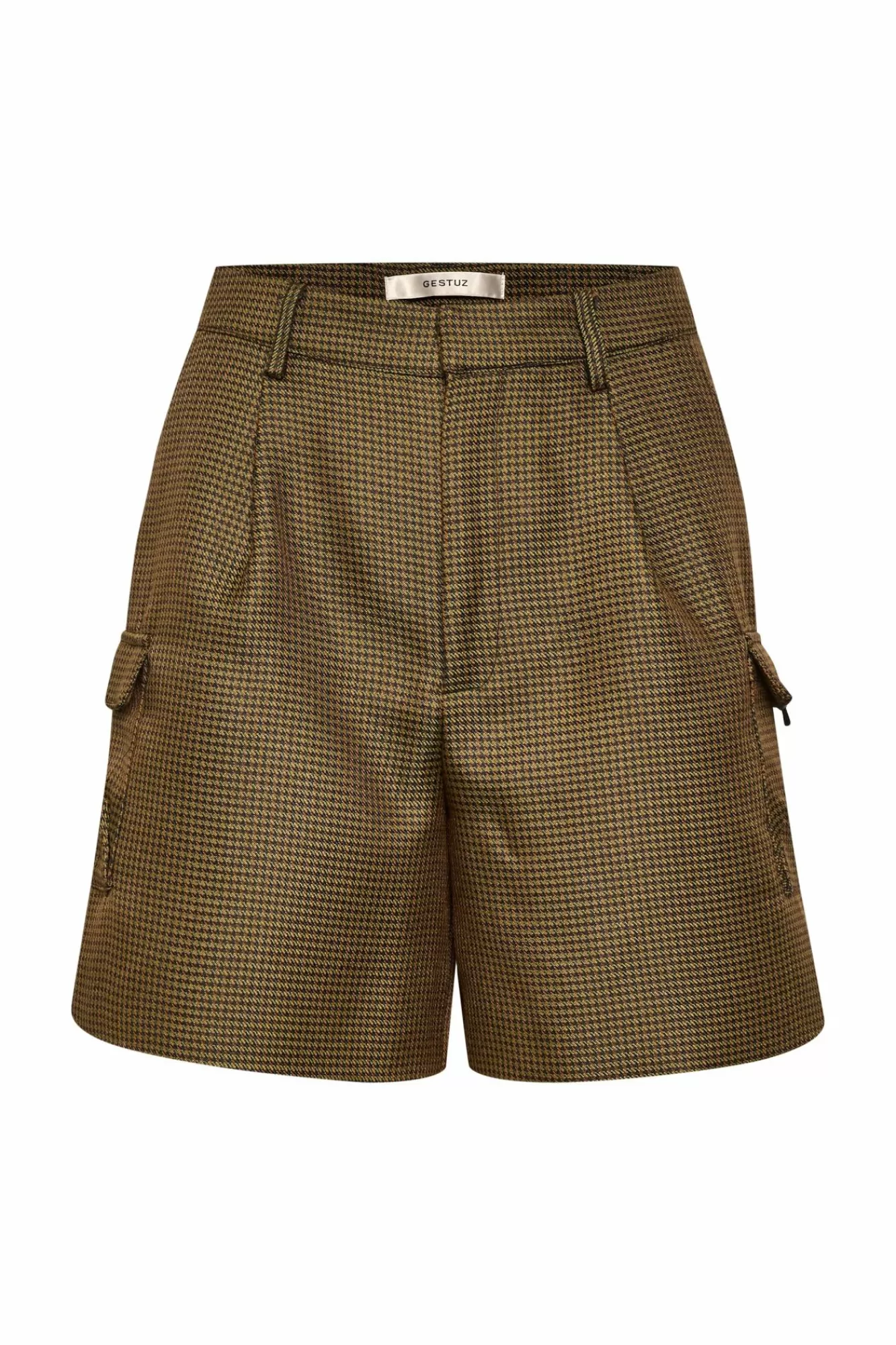 Gestuz Shorts>Sanaigz Shorts Green Brown Houndsthooth